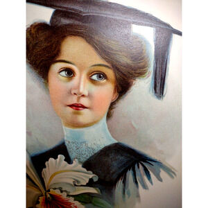 Victorian Art Print Women Graduate School Iris Flower Lithograph 1906 Original
